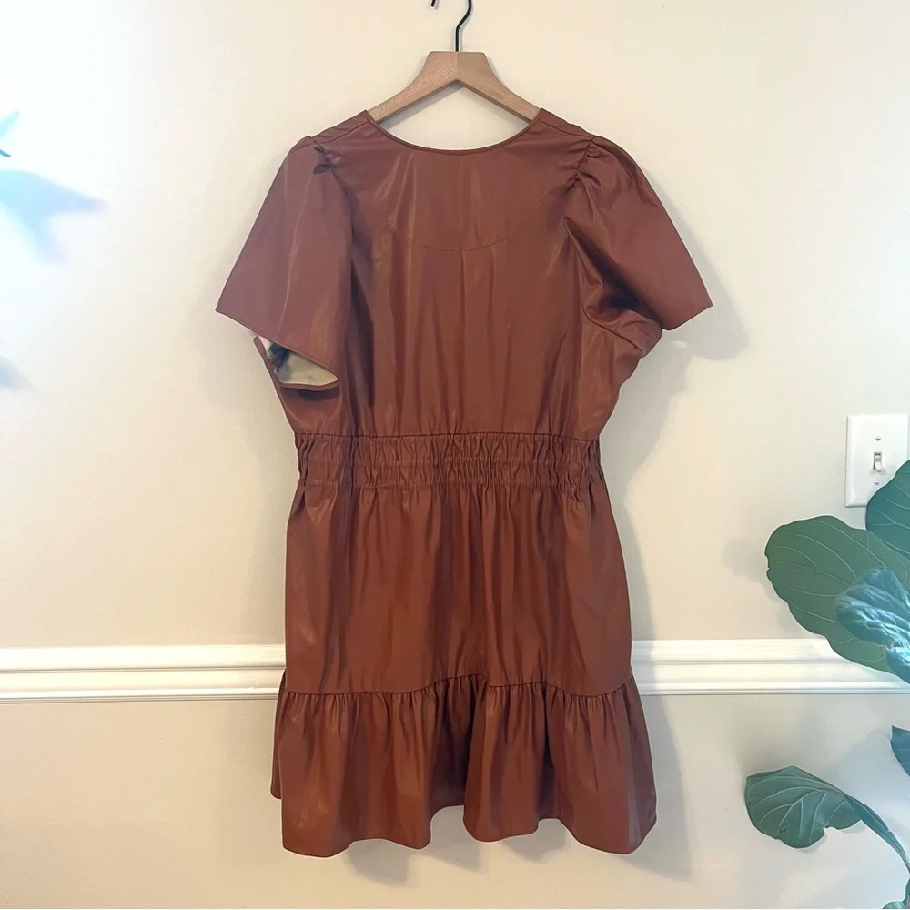 Anthropologie Women’s The Somerset Mini Dress Size 1X Faux Leather Cognac Brown - Picture 8 of 12